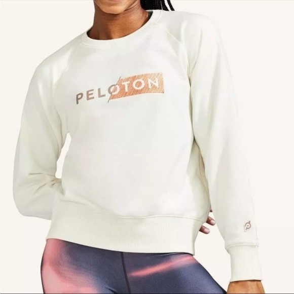 Peloton Tops - Peloton Women’s Cream Ivory Crewneck Sweatshirt Embroidered Orange Logo Large
